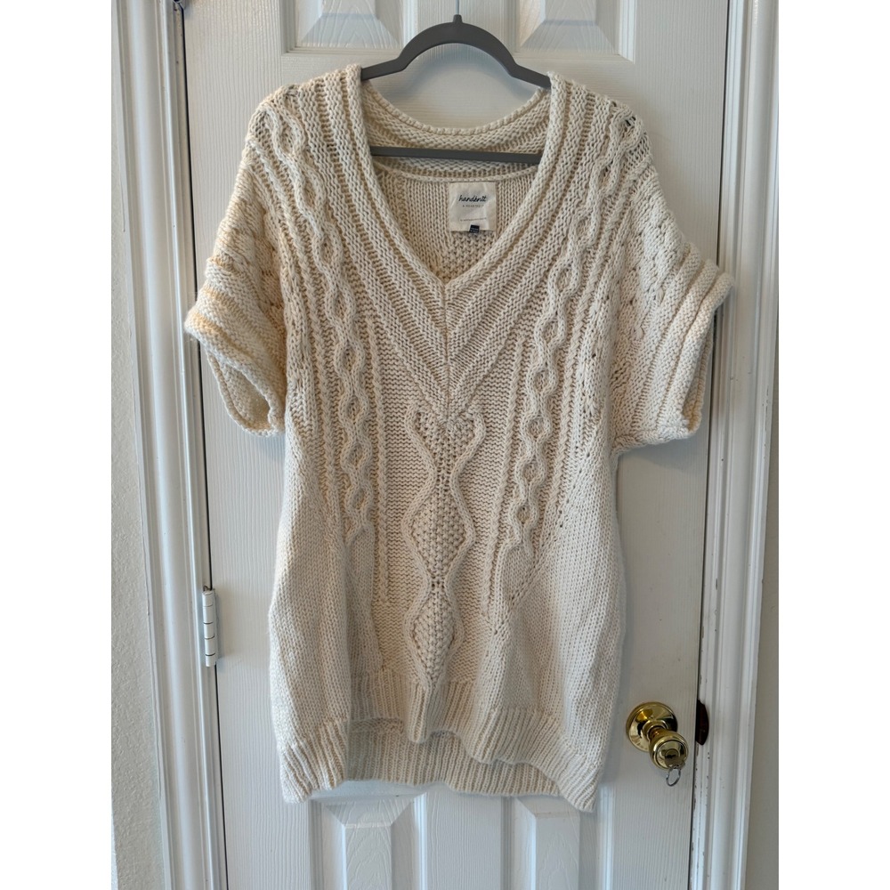 Anthropologie Handknit Alpaca Blend Cable‎ Knit Short Sleeve Sweater Tunic M - Picture 8 of 8